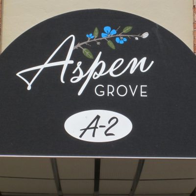 Aspen Grove Signage Close up view